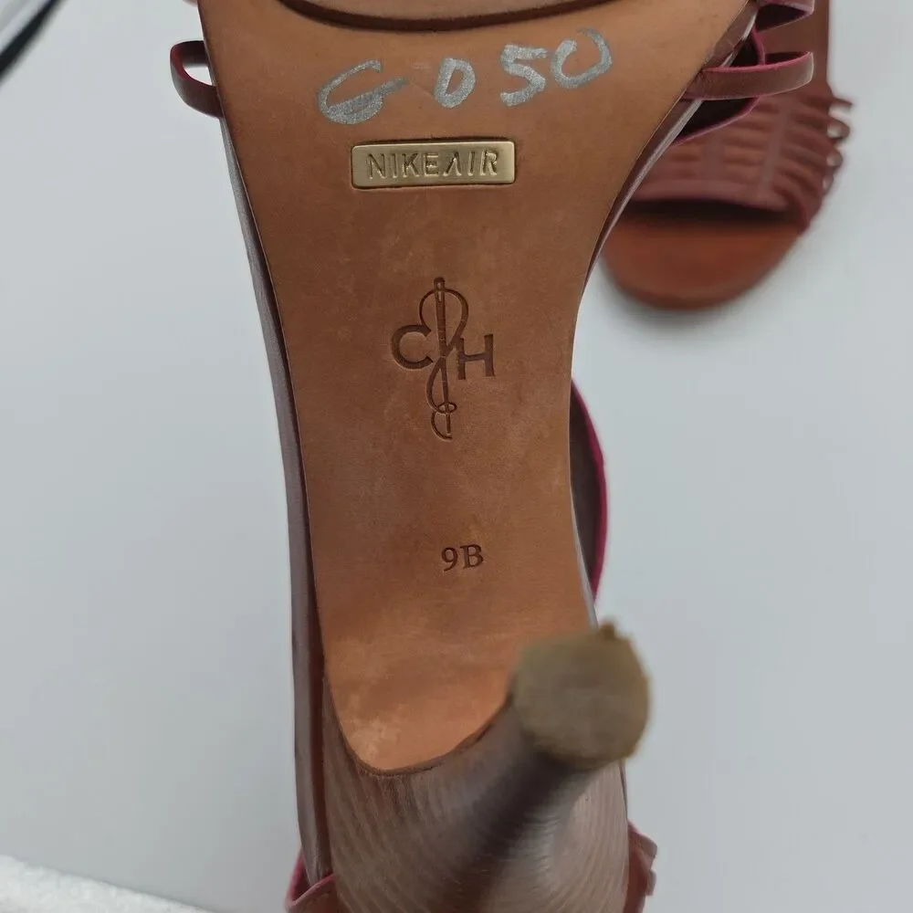 Cole Haan Air Valencia Women's Open Peep Toe Leather Heels Sandals Shoes Brown 9